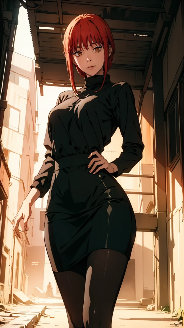 The character Makima from the anime series Chainsaw Man, fragile, full length (Full body 1.1.), dark background, darkness, Correct anatomy 1.1, correct hand anatomyVery sexy, erotica, very feminine, beautiful figure, legs, buttocks, Beautiful body, red hair, orange eyes, Red circles for schoolchildren, summer dress, sexy pose, realistic, very detailed, Beautiful body, detailed body, detailed hands, detailed, Vibrating, detailed Face, Makima character design. very detailed, detailed body, detailed hands, detailed Face, anime art, Hugh Details, Very downcast face, detailed eyes, Super thin illustration, best shadow, Fine detail, beautiful detailed glow, beautiful detailed, Extraordinarily beautiful, extremely detailed, inexpressive, epic composition, Anime style. anime art anime art, Anime style,