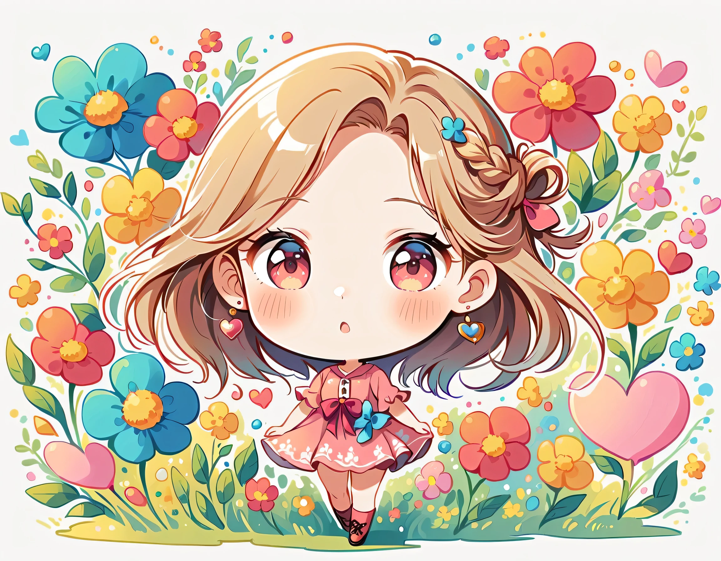 Watase Seizo style、The most beautiful girl of all time、Lips in Love、Colorful flowers、colorful hearts, Simple line initials、Abstract art、(((chibi))), Cute and colorful amoeba