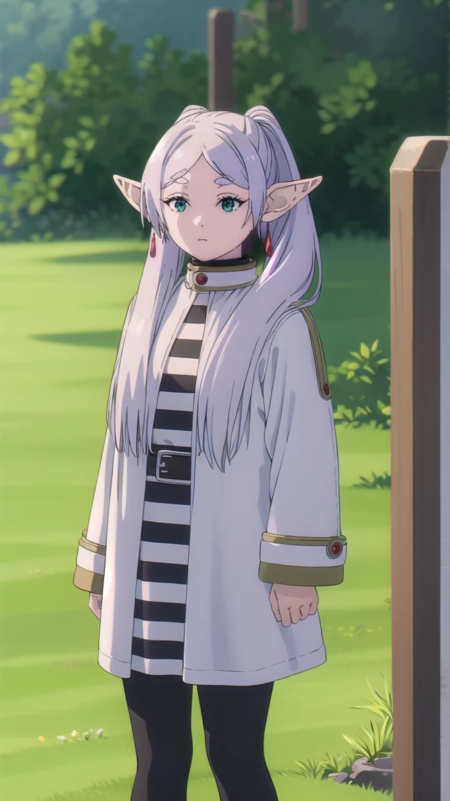 to freeze, to freeze, long hair, ponytail, (green eyes:1.5), White hair, pointed ears, elf, full length (full body 1.1.), nude, very sexy,
BREAK shirt, long sleeves, jewelry, Tights, earrings, striped, black Tights, lure, striped shirt,
BREAK looking at viewer, upper body, whole body,
BREAK outdoors, sky, nature,
BREAK (masterpiece:1.2), Best quality, A high resolution, unity 8k wallpaper, (illustration:0.8), (beautiful detailed eyes:1.6), very detailed face, perfect lighting, extremely detailed computer graphics, (perfect hands, Ideal Anatomy),