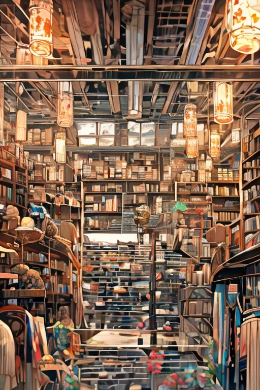 A moment at a used bookstore　Faded books on wooden shelves in a secondhand bookstore