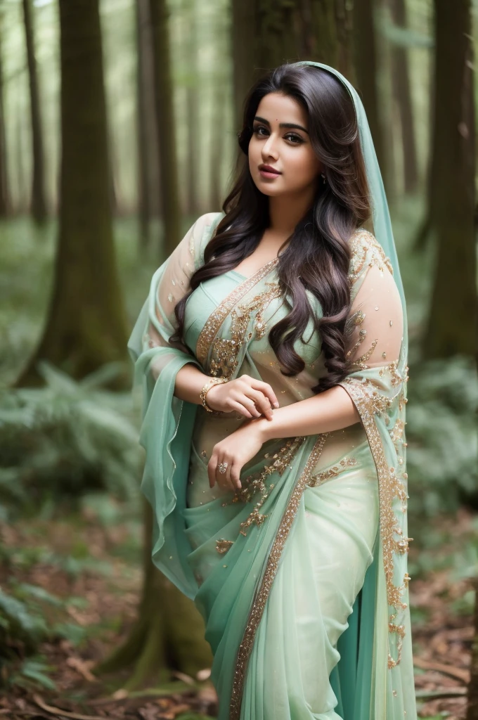 1 Heavenly beautiful and goddess beauty cute and sweet looking face Arabian woman in front of rainy forest, Heavenly beautiful Overweight, Heavenly beautiful Extremely fat, Heavenly beautiful and attractive Chubby figure , Heavenly beautiful looking and eye catching luxury style saree , reaching out, Heavenly beautiful Arabian woman, 16k, High resolution, masterpiece, highest quality, fine skin, close up figure view, Realistic Photograph