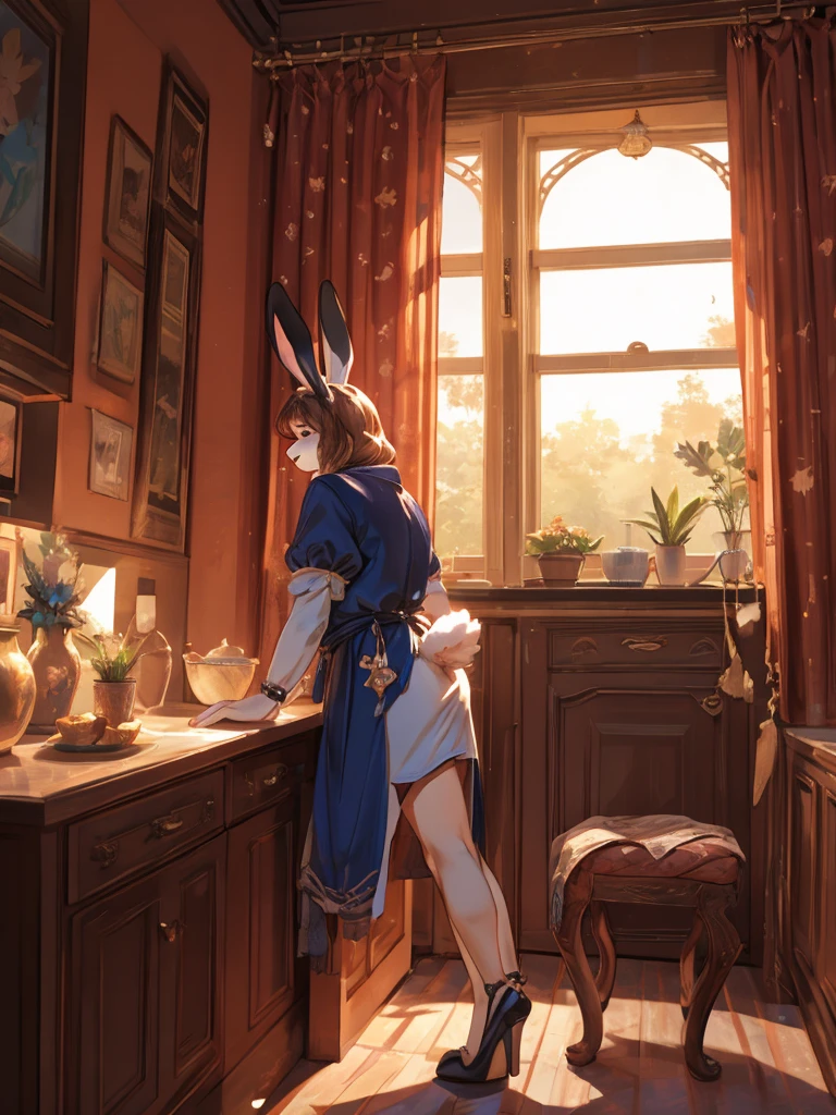 libido , loose body aunt , Clothing erotica , bunny , Seduce , (Show secretly:1.3) , Pleasure , Unable to use her ripe body , Looking out the window