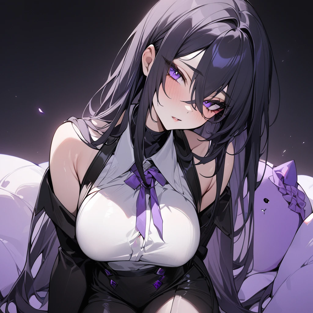 (((One Girl,Transparency,,Black wolf hair))),
((Huge breasts,Animal ears,Cat&#39;s Tail)),
Wet and risqué machine suit,Big thighs,Sweating profusely,Large amount of steam,
lure,first round,Purple string,Love scene,sit,