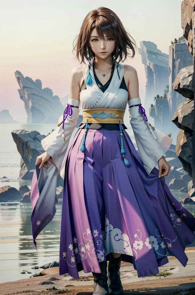 (masterpiece, best quality:1.3)
YunaFF10, 1girl, solo, looking at viewer, smile, short hair, blue eyes, skirt, brown hair, hair ornament, jewelry, underwear, green eyes, standing, full body, boots, detached sleeves, japanese clothes, bra, heterochromia, hakama, hakama skirt, blue hakama, purple hakama, yuna (ff10)