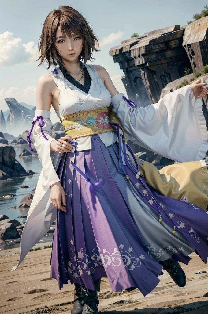 (masterpiece, best quality:1.3)
YunaFF10, 1girl, solo, looking at viewer, smile, short hair, blue eyes, skirt, brown hair, hair ornament, jewelry, underwear, green eyes, standing, full body, boots, detached sleeves, japanese clothes, bra, heterochromia, hakama, hakama skirt, blue hakama, purple hakama, yuna (ff10)