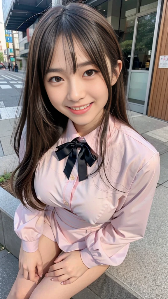 Raw photo、Ultra-realistic、Ultra detailed face、Detail lips、Detailed eyes、High school girl smiling showing her teeth、Long Hair:1.1、chest、Visible curves、Laughing with your mouth open 、Tokyo city角、 Whole body、( Slender body)、(Long Hair)、Big Breasts、Idol、(pastel colour)、18-year-old、Small face、Braid、 Tokyo city、Long beautiful legs 1.2、Curved waist、flower、uniform、blouse