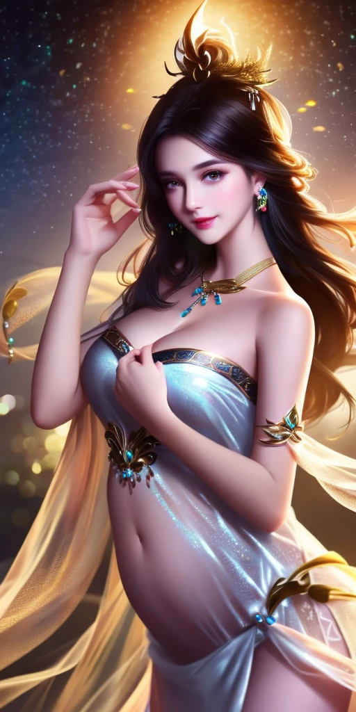 best quality, masterpiece, highres, 1girl, transparent silk china dress, beautiful face, hair ornament, looking at viewer, smile, closed mouth,lips, dress,hair ornament, necklace, jewelry, long hair, earrings, Beautiful face,upon_body, pregnant, tyndall effect,photorealistic, dark studio, rim lighting, two tone lighting,(high detailed skin:1.2), 8k uhd, dslr, soft lighting, high quality, volumetric lighting, candid, Photograph, high resolution, 4k, 8k, Bokeh