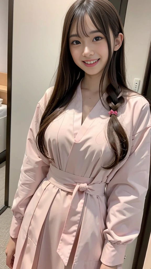 Raw photo、Ultra-realistic、Ultra detailed face、Detail lips、Detailed eyes、High school girl smiling showing her teeth、Long Hair:1.1、chest、Visible curves、Laughing with your mouth open 、Tokyo city角、 Whole body、( Slender body)、(Long Hair)、Big Breasts、Idol、(pastel colour)、18-year-old、Small face、Braid、 Tokyo city、Long beautiful legs 1.2、Curved waist、flower、uniform、blouse