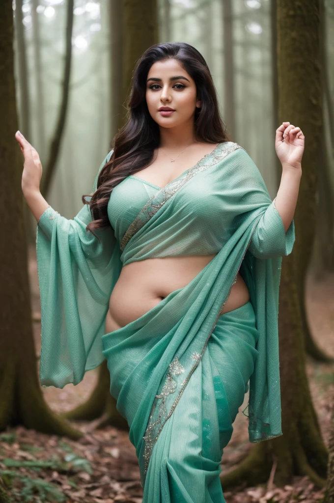 1 Heavenly beautiful and goddess beauty cute and sweet looking face Arabian woman in front of rainy forest, Heavenly beautiful Overweight, Heavenly beautiful Extremely fat, Heavenly beautiful and attractive Chubby figure , Heavenly beautiful looking and eye catching luxury style saree , reaching out, Heavenly beautiful Arabian woman, 16k, High resolution, masterpiece, highest quality, fine skin, close up figure view, Realistic Photograph