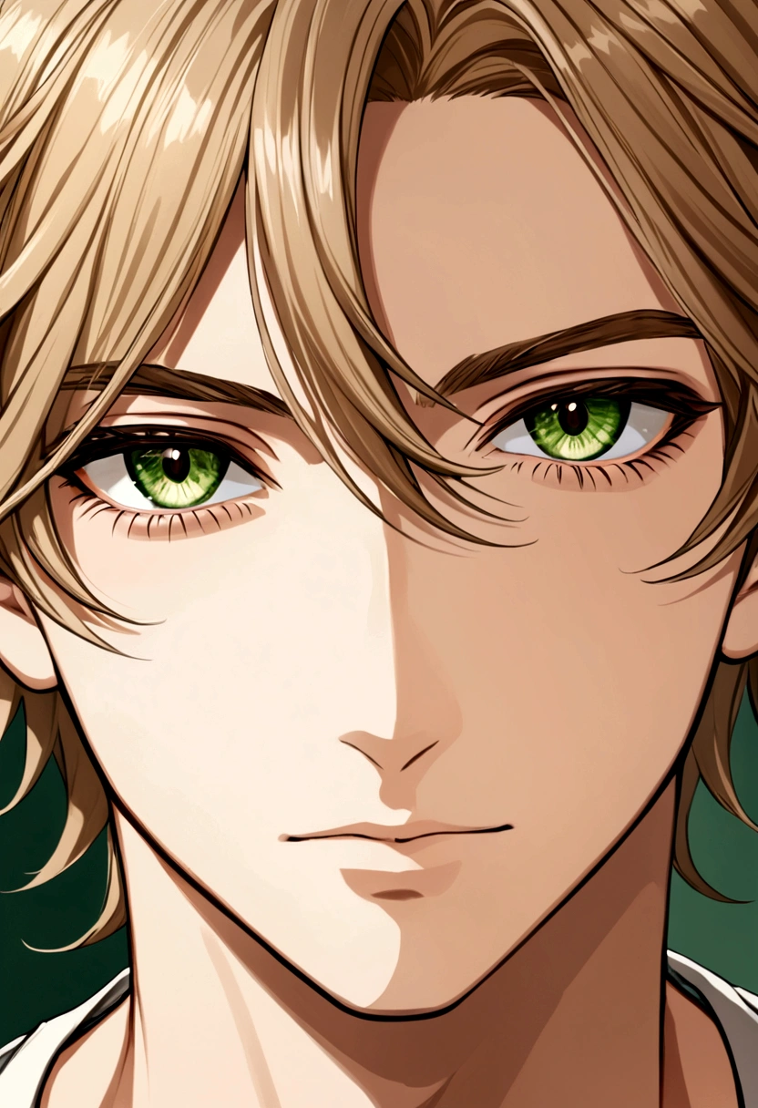 A male student a unique and captivating mix of green and hazel eyes, with long, thick eyelashes that only added to their allure. He has light brown-ish hair, and the tip of his hair is darker