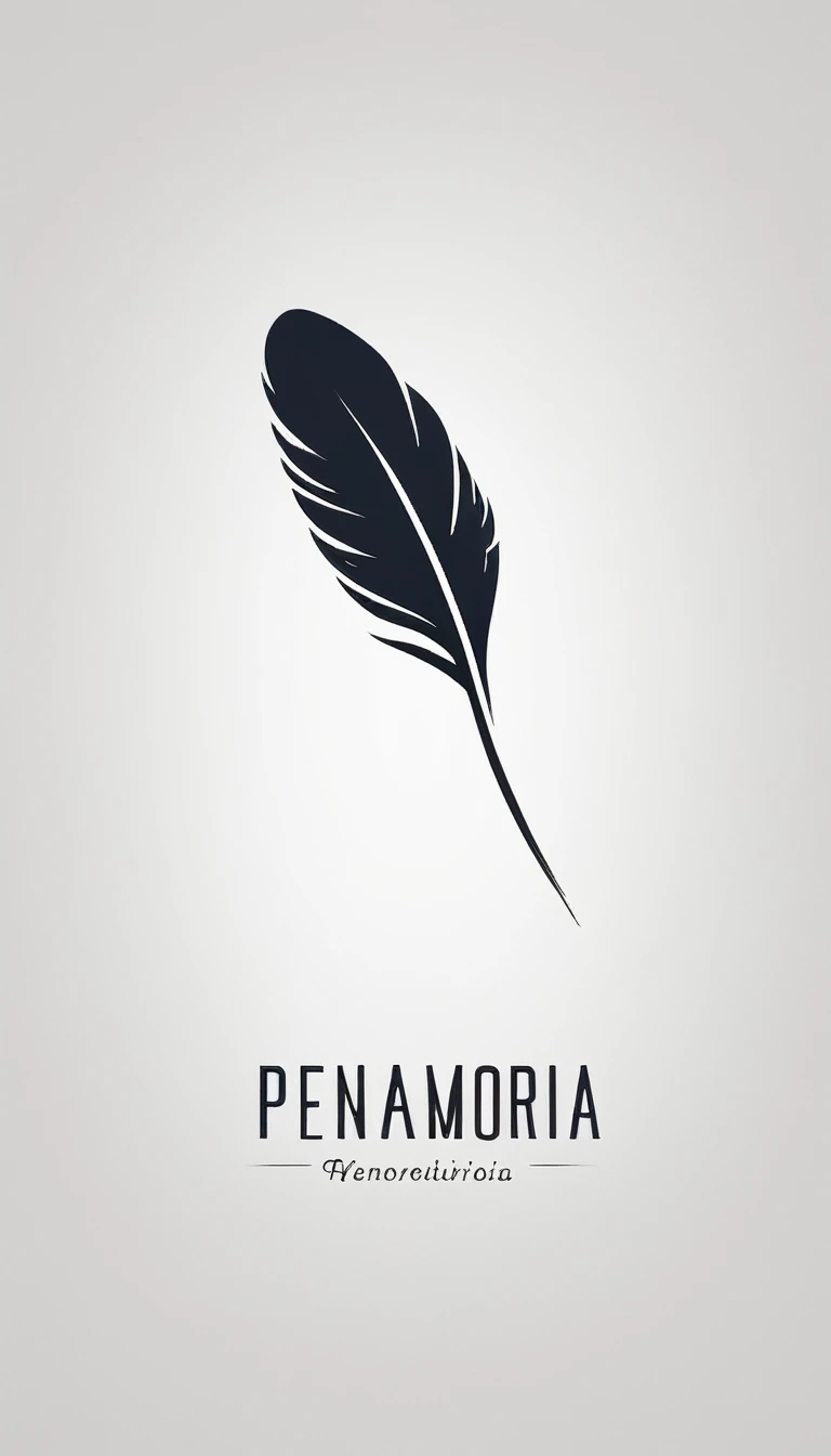 A minimal, modern, simple, cinematic logo design for the brand “Penamemoria". Create a modern, minimalistic, high-quality, logo of a bird feather
