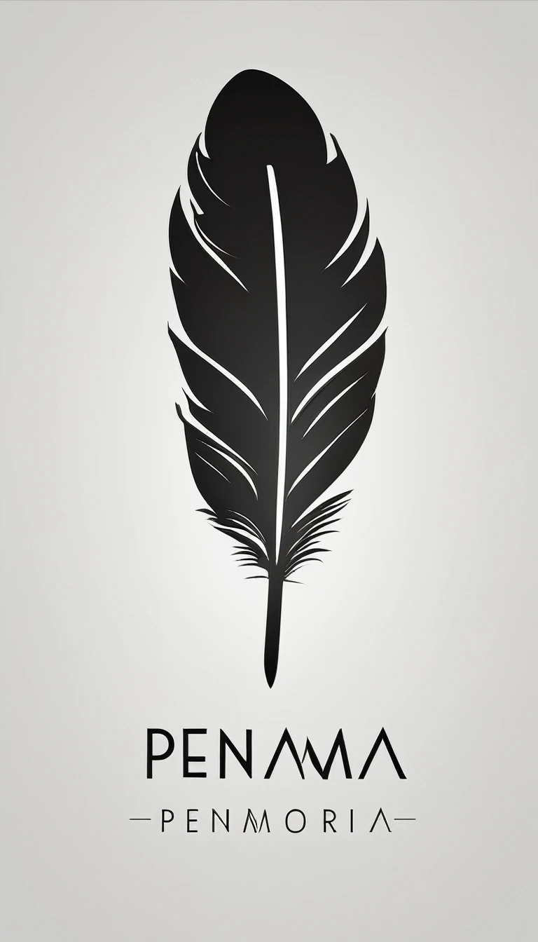 A minimal, modern, simple, cinematic logo design for the brand “Penamemoria". Create a modern, minimalistic, high-quality, logo of a bird feather
