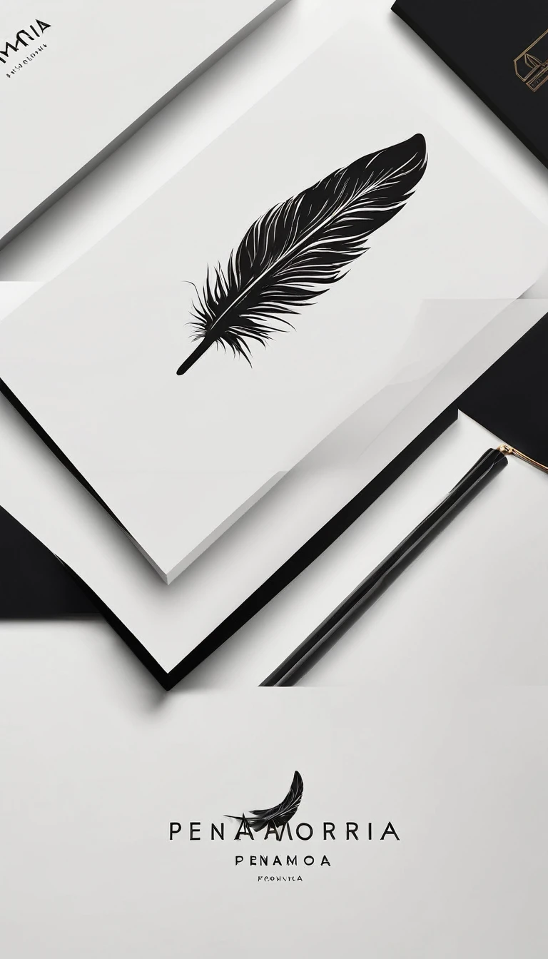 A minimal, modern, simple, cinematic logo design for the brand “Penamemoria". Create a modern, minimalistic, high-quality, logo of a bird feather