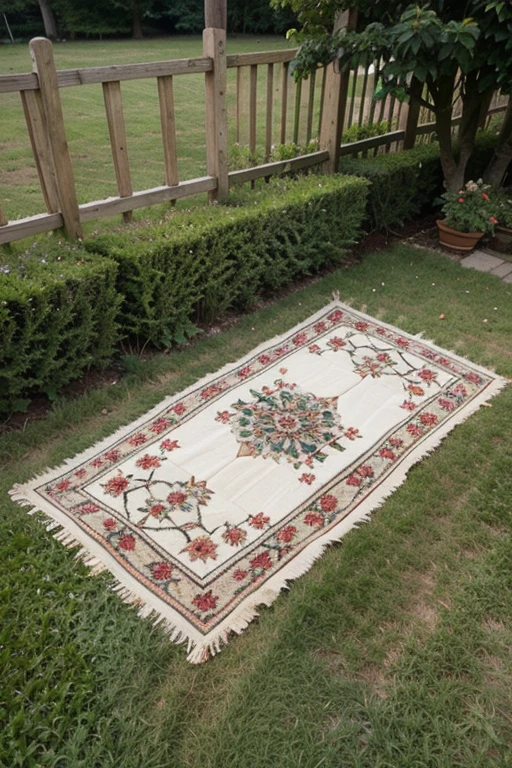 Prayer mat on the garden grass