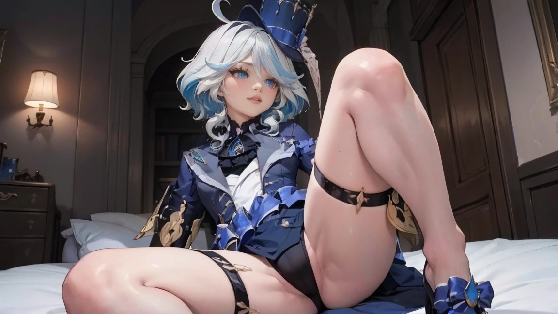 ((top quality, 8 k, masterpiece: 1.3, Ultra HD, high quality, Best quality, A high resolution, Realism)), sharp focus: 1.5, Correct anatomy 1.1., having sex with a guy, close viewing distance, Beautiful girl with a thin and lean body, , light blue hair, ocean eye color with light gradations, Erotic pose on a chair with both legs wide open, Camera angle from below, armpit, Both legs are wide open, 