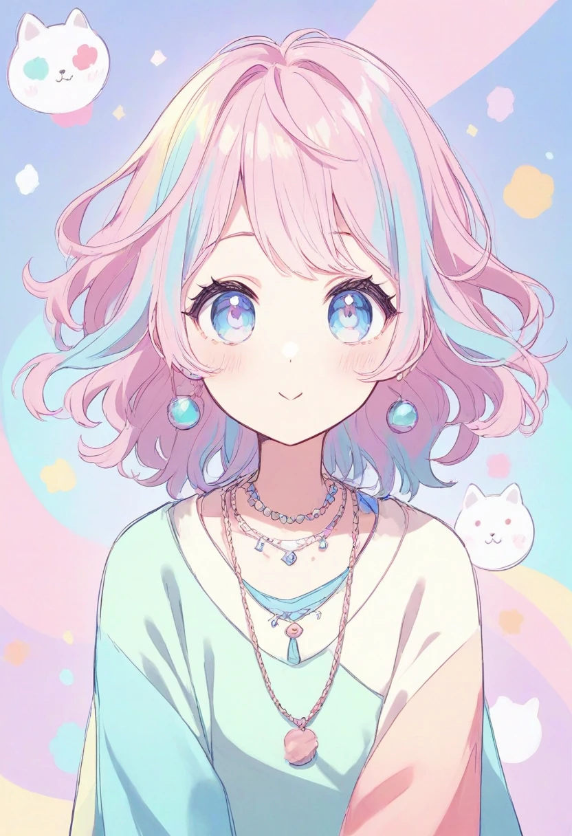 Anime girl with pink hair, blue eyes and necklace, anime style 4 k, cute art style, anime style portrait, beautiful Anime art style, cute anime girl, Anime art style, cute anime girl portrait, anime style. 8 k, portrait of cute anime girl, cute kawaii girl, cute anime girl portraits, colorful pastel, beautiful anime girl, kawaii realistic portrait