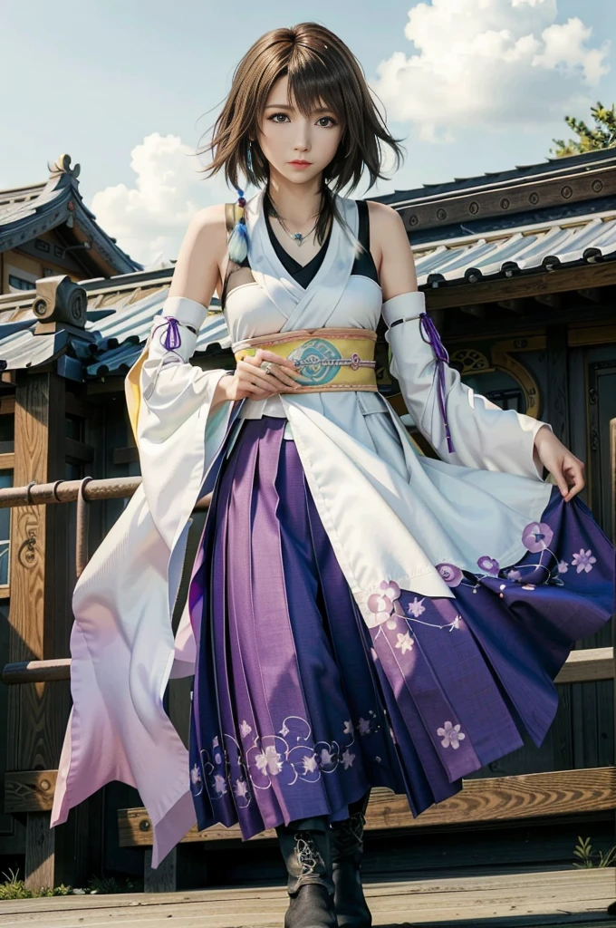 (masterpiece, best quality:1.3)
YunaFF10,  1girl, solo, looking at viewer, smile, short hair, blue eyes, skirt, brown hair, hair ornament, jewelry, underwear, green eyes, standing, full body, boots, detached sleeves, japanese clothes, bra, heterochromia, hakama, hakama skirt, blue hakama, purple hakama, yuna (ff10)