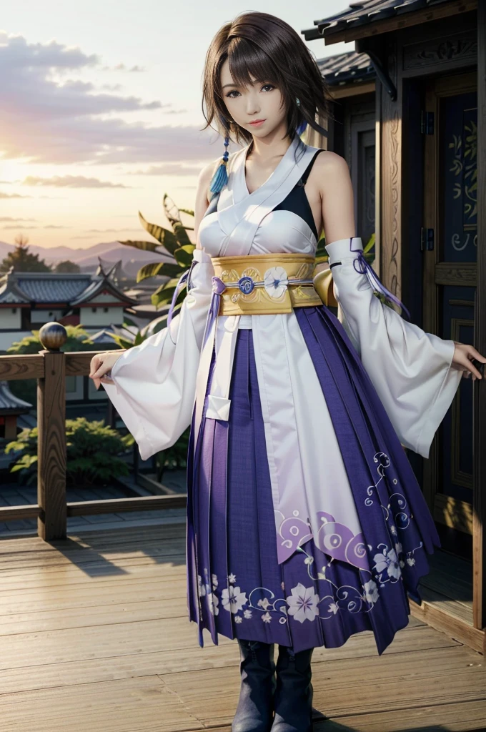 (masterpiece, best quality:1.3)
YunaFF10, 1girl, solo, looking at viewer, smile, short hair, blue eyes, skirt, brown hair, hair ornament, jewelry, underwear, green eyes, standing, full body, boots, detached sleeves, japanese clothes, bra, heterochromia, hakama, hakama skirt, blue hakama, purple hakama, yuna (ff10)