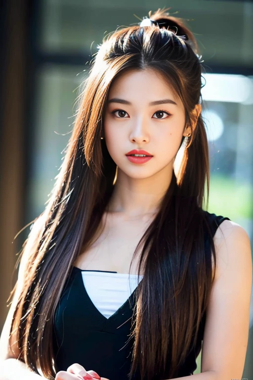 super long hairs, very long hairs, highly detailed hairs, absurdly long hairs, voluminous long hairs, straight posture, (((girl holding her hairs with her hands to make ponytail)))