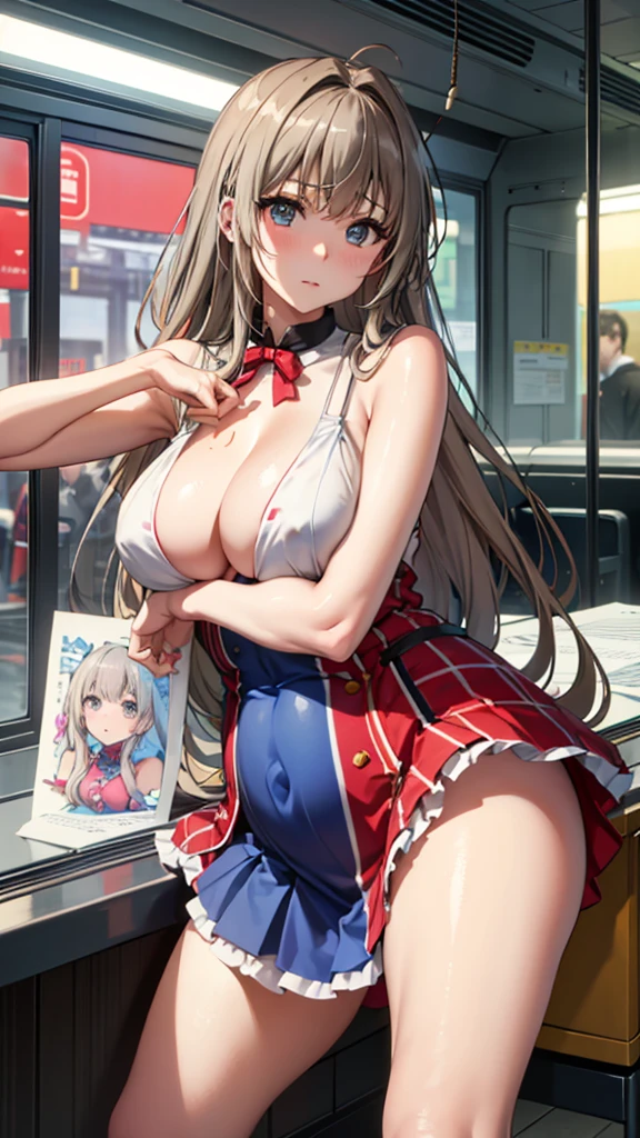 Isuzu Sento、Highest quality、Highest quality、Huge super 、Cleavage、A fawning expression、high school girl、sexual behavior、Sex、Armpit、pregnancy、Cowgirl、vagina、Thighs、Knee socks、Armpit見せ、両Armpit見せ、Glare、Close-up、train、strap、Armpitチラ、Absolute area、Female organ、 slip out、strap