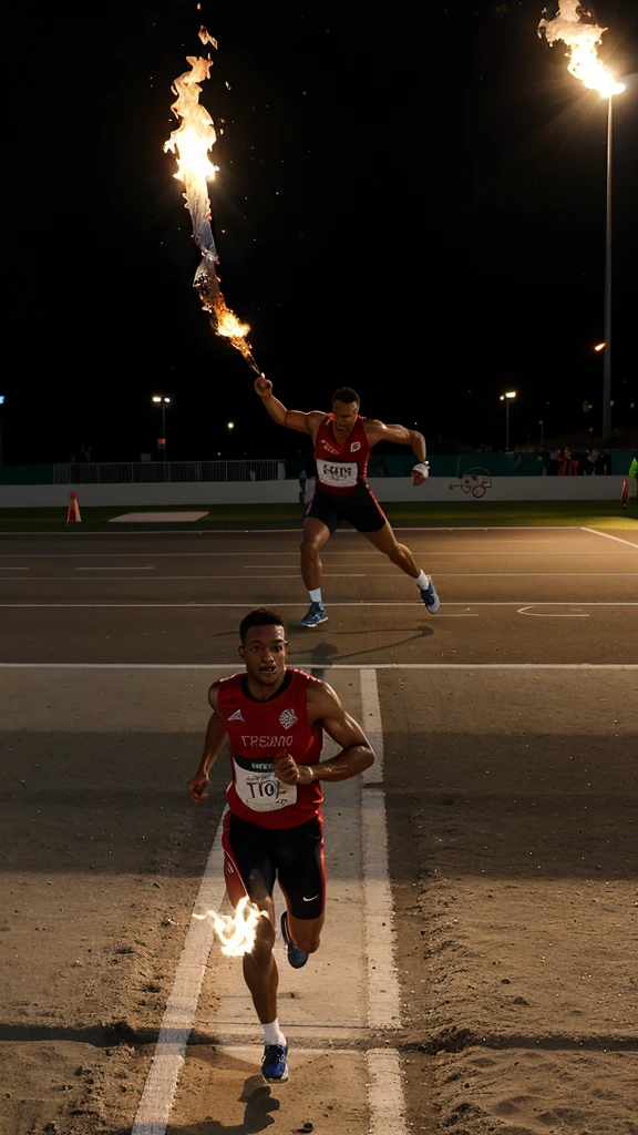 Sports Olympics a man running to the finish line with a flame torch