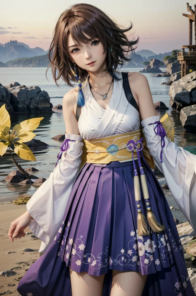 (masterpiece, best quality:1.3)
YunaFF10,  1girl, solo, looking at viewer, smile, short hair, blue eyes, skirt, brown hair, hair ornament, jewelry, underwear, green eyes, standing, full body, boots, detached sleeves, japanese clothes, bra, heterochromia, hakama, hakama skirt, blue hakama, purple hakama, yuna (ff10)