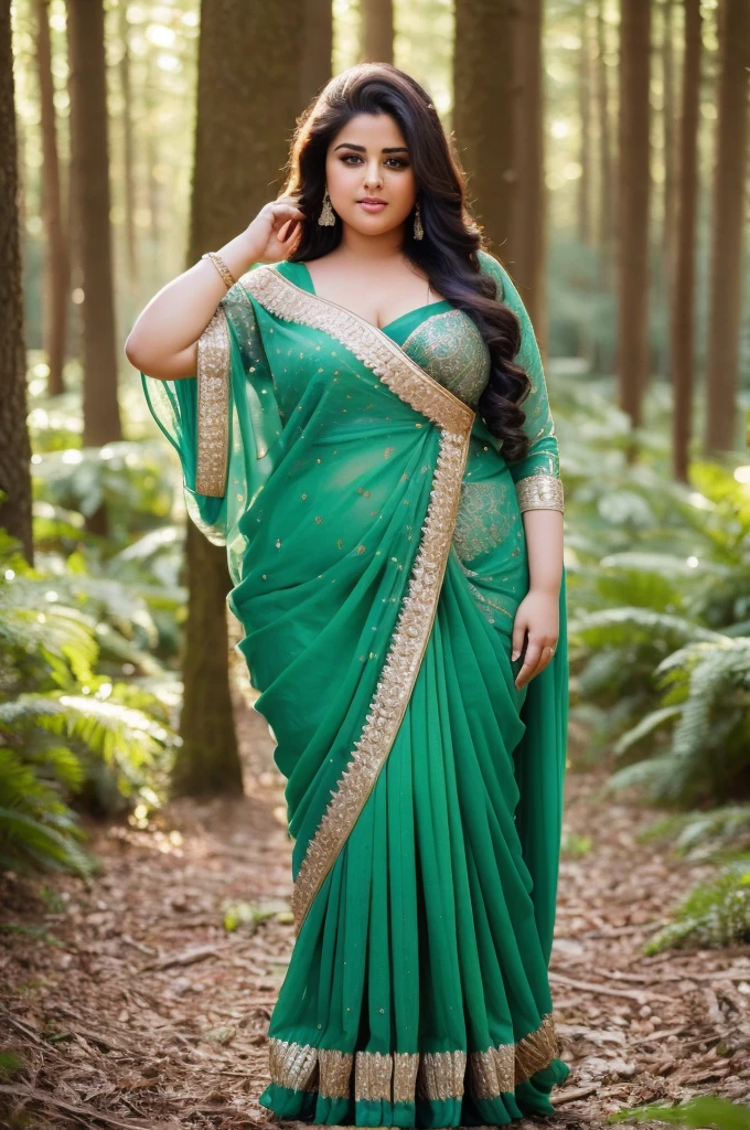 1 Heavenly beautiful and goddess beauty cute and sweet looking face Arabian woman in front of green forest, Heavenly beautiful Overweight, Heavenly beautiful Extremely fat, Heavenly beautiful and attractive Chubby figure , Heavenly beautiful looking and eye catching luxury style saree , reaching out, Heavenly beautiful Arabian woman, 16k, High resolution, masterpiece, highest quality, fine skin, close up figure view, Realistic Photograph