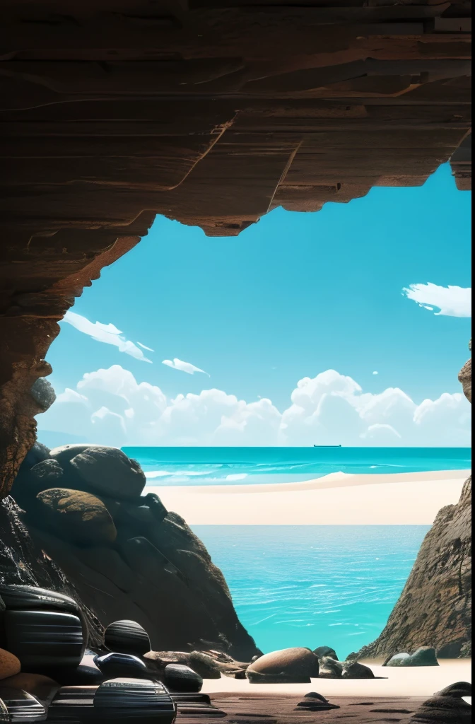 a view of a beach with rocks and water in the middle, by Mike Winkelmann, by Mike "Beeple" Winkelmann, realism | beeple, beeple |, wide angle fantasy art, beeple and mike winkelmann, by Beeple, by Martin Deschambault, surrealism!!!!! concept art