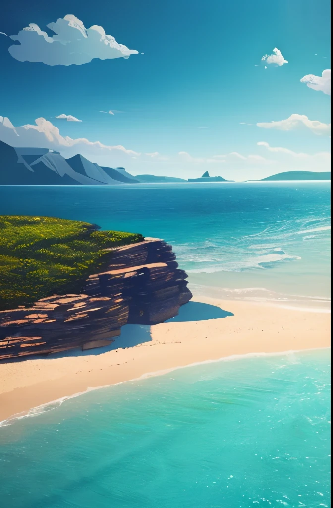 a view of a beach with rocks and water in the middle, by Mike Winkelmann, by Mike "Beeple" Winkelmann, realism | beeple, beeple |, wide angle fantasy art, beeple and mike winkelmann, by Beeple, by Martin Deschambault, surrealism!!!!! concept art