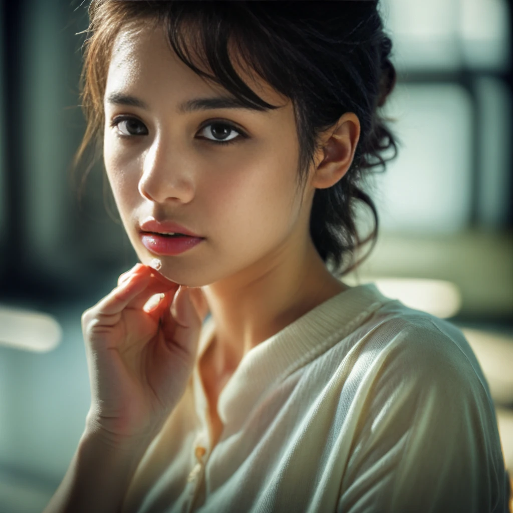 Semi-Realistic with Dreamy Elements: Detailed expressions and body language to capture the depth of emotions, with a slightly blurred, dreamy effect to symbolize the protagonist's internal world.
。 High resolution, masterpiece, Highest quality, Intricate details, Very detailed, Clear focus, Delicate skin, practical skin texture, texture, Delicate eyes, Professional, 4K, Shot with Canon, 85mm, Shallow and deep, Kodak Vision Color, Exactly, Very detailed, photograph_\(Extremist\), photographpractical, practical, Post-processing, Maximum details, Roughness, Real Life, Extremist practical, Photorealism, photographgraphy, 8K Ultra HD, photographgraphy