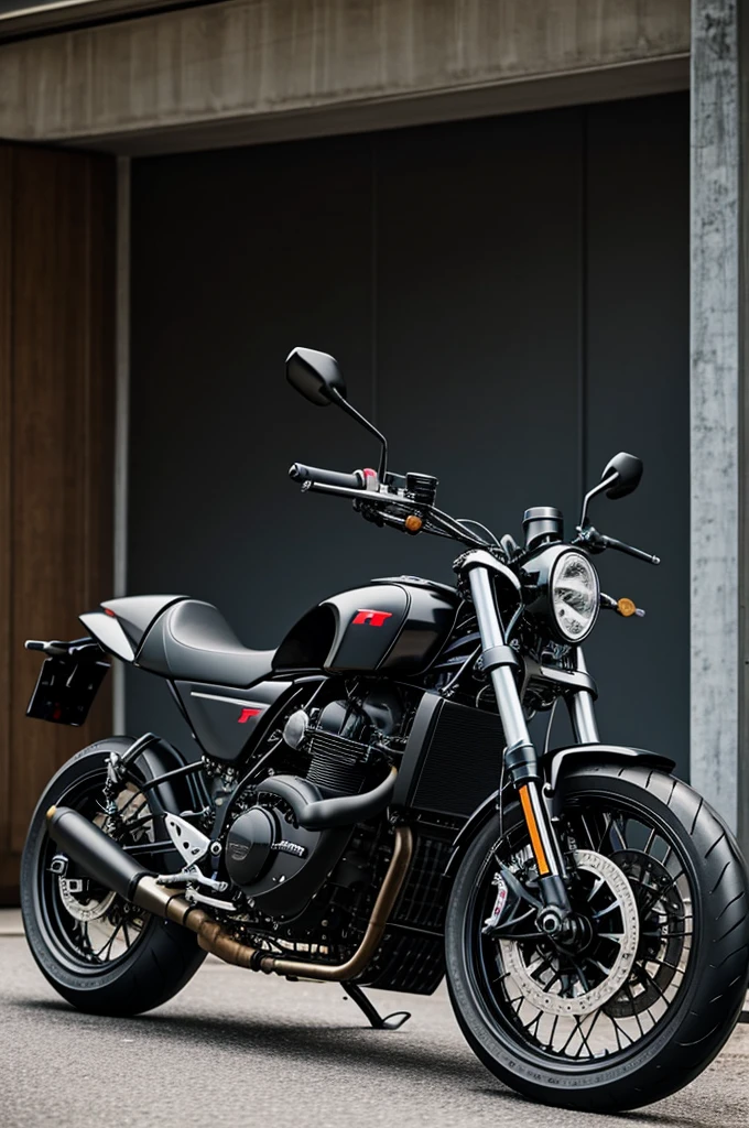 A black ahm tt150 motorcycle with black fenders on the sides