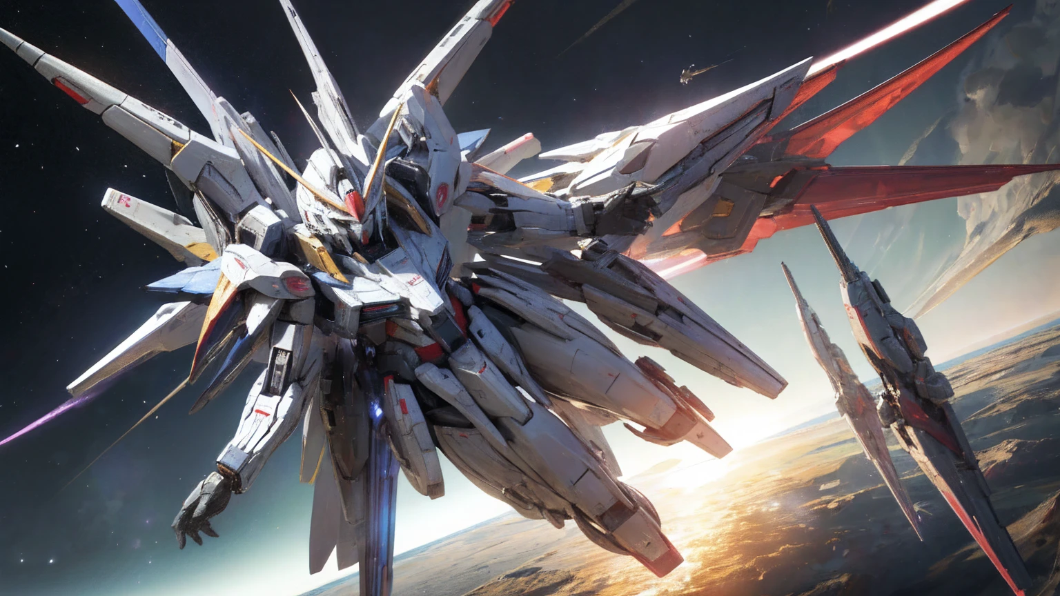 Real、high resolution、8K,Strike Freedom、universe space、Space Carrier Launch Catapult、Preparation for departure、