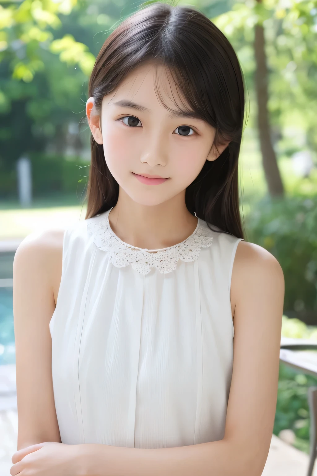 masutepiece, Best Quality, 8K, 1girl in, 14 yo, Raw photo, Professional Photography, Portrait, Soft light, Professional Lighting, Solo, relax, Calm, Smile, Cute, Girly, Goddess, Delicate girl, Neat and clean beauty, Digital SLR, Looking away, Sophisticated, Film grain, (Eyes and faces with detailed:1.0), cherryblossom