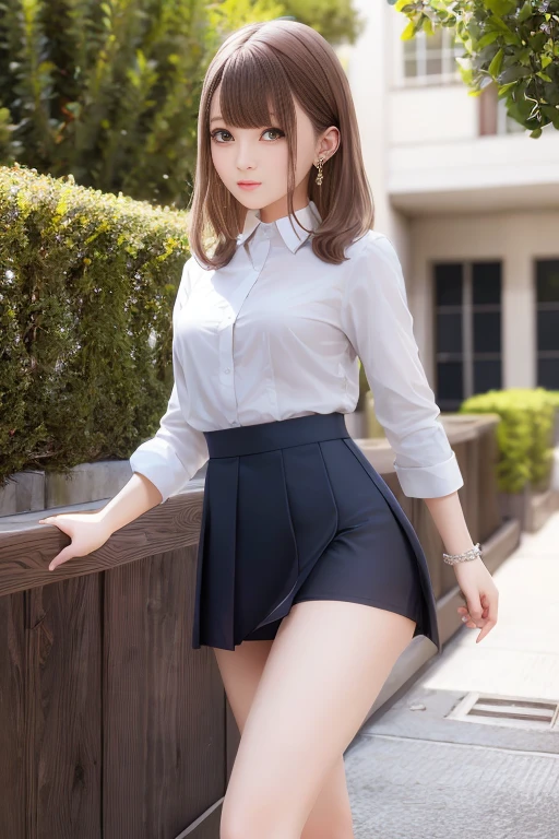 Nod, Are standing, White shirt, skirt, High leg panties, Highest quality, masterpiece, High resolution, Outdoor,