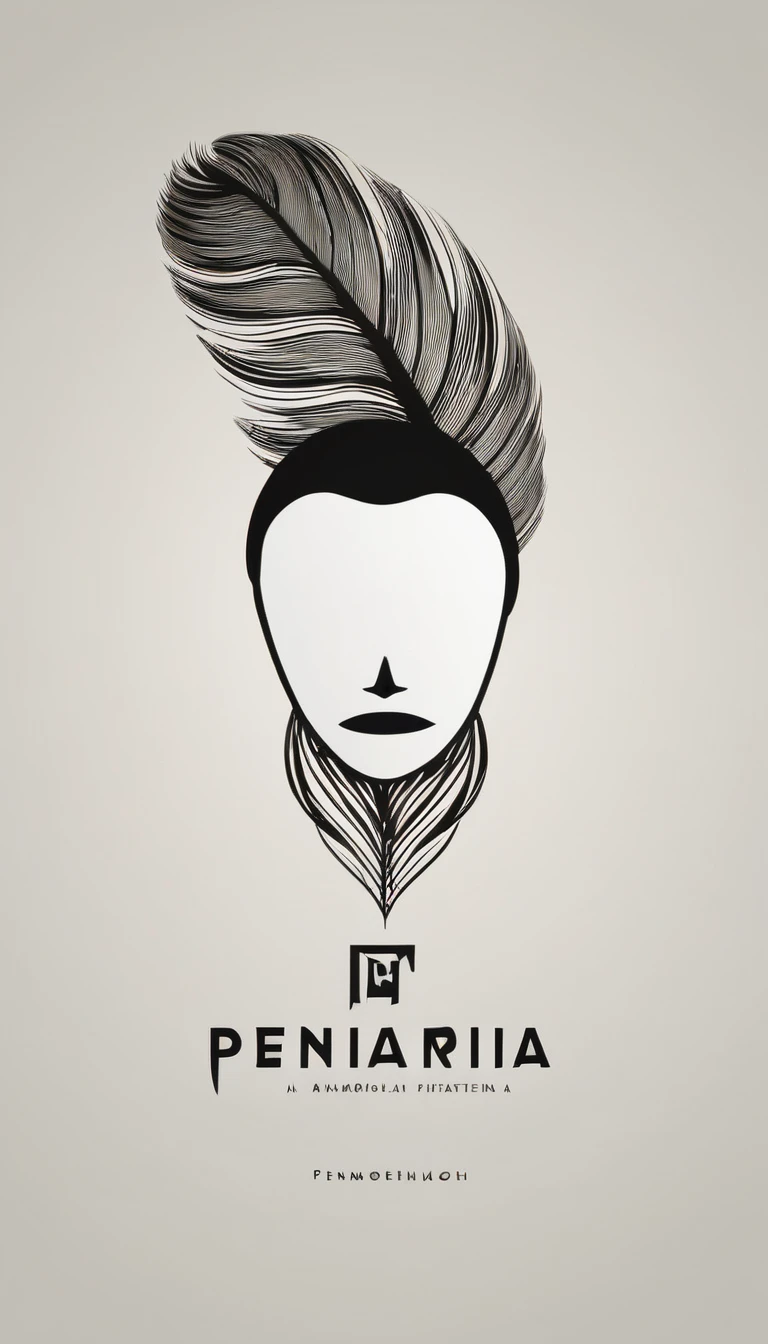 A minimal, modern, simple, cinematic logo design e of a boy with a head full of feathers for the brand “Penamemoria".