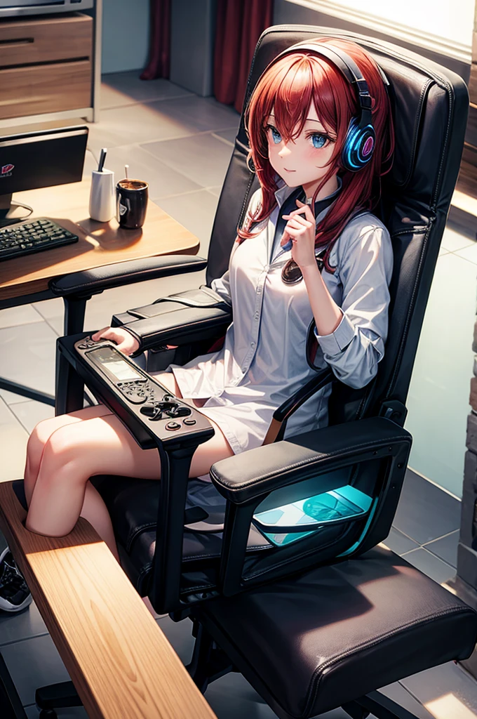 sitting in a gaming chair