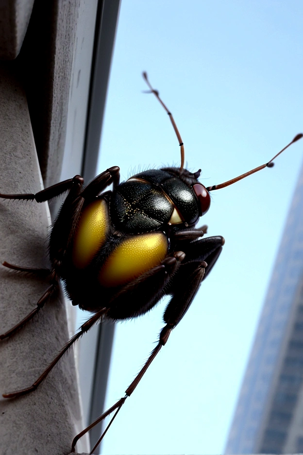 Prompt for drawing a scene of a giant insect climbing a building. Overall image. Giant insect.、Climbing the exterior wall of a high-rise building。
Insects、Bigger than a building、Its huge body seems to cover the building.。
The insect's legs、It is firmly attached to the wall of the building、Climbing powerfully。
In the surrounding area、逃げ惑うpeople々or a car is in the picture。
From the top floor of the building、people々is looking down on the insects.、Screaming in fear。
In the sky、Helicopters flying、Photographing insects。
Insects Types of insects、Locust、Praying Mantis、Spiders etc.、Feel free to set it up。
The insect's body、black、brown、green, etc.、Feel free to set it up。
Insect eyes、It is glowing red.、Has a vicious look。
From the insect's mouth、The fangs are out.、Intimidating。
The insect's legs、Covered in sharp claws、Damaging the building。
ビル
Bill、In a high-rise building、It is a modern glass building.。
Bill、It stands out in the city at night、Creates a fantastic atmosphere。
From the window of the building、The light is leaking out、people々A glimpse into the life of。
その他
The image is、With realistic depiction、Make it compelling。
The image is、Vertical、Make it easier to view on a smartphone。
Image resolution is、High quality。