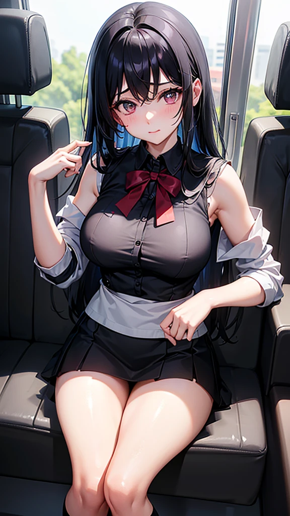 The best super busty、Black Hair、Cleavage、Miniskirt、Thighs、high resolution、Ultra HD、Knee socks、Absolute area、train、seat、Armpit、Close-up、Voyeur style、両Armpit上げ、No sleeve、Sexy、Long Hair、high school girl、************、uniform