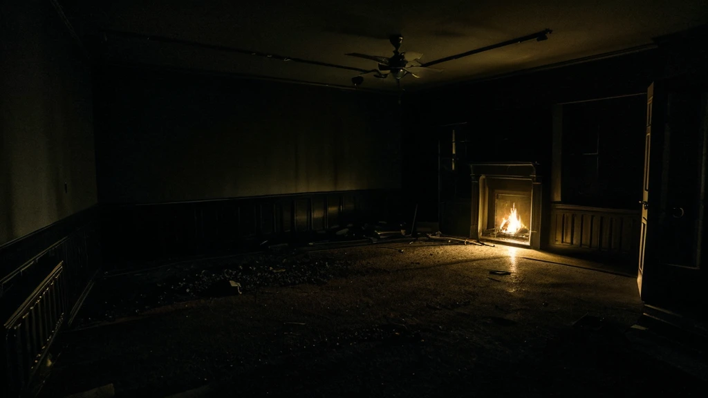 The power outage causing the room to become engulfed in darkness, creating a creepy atmosphere.