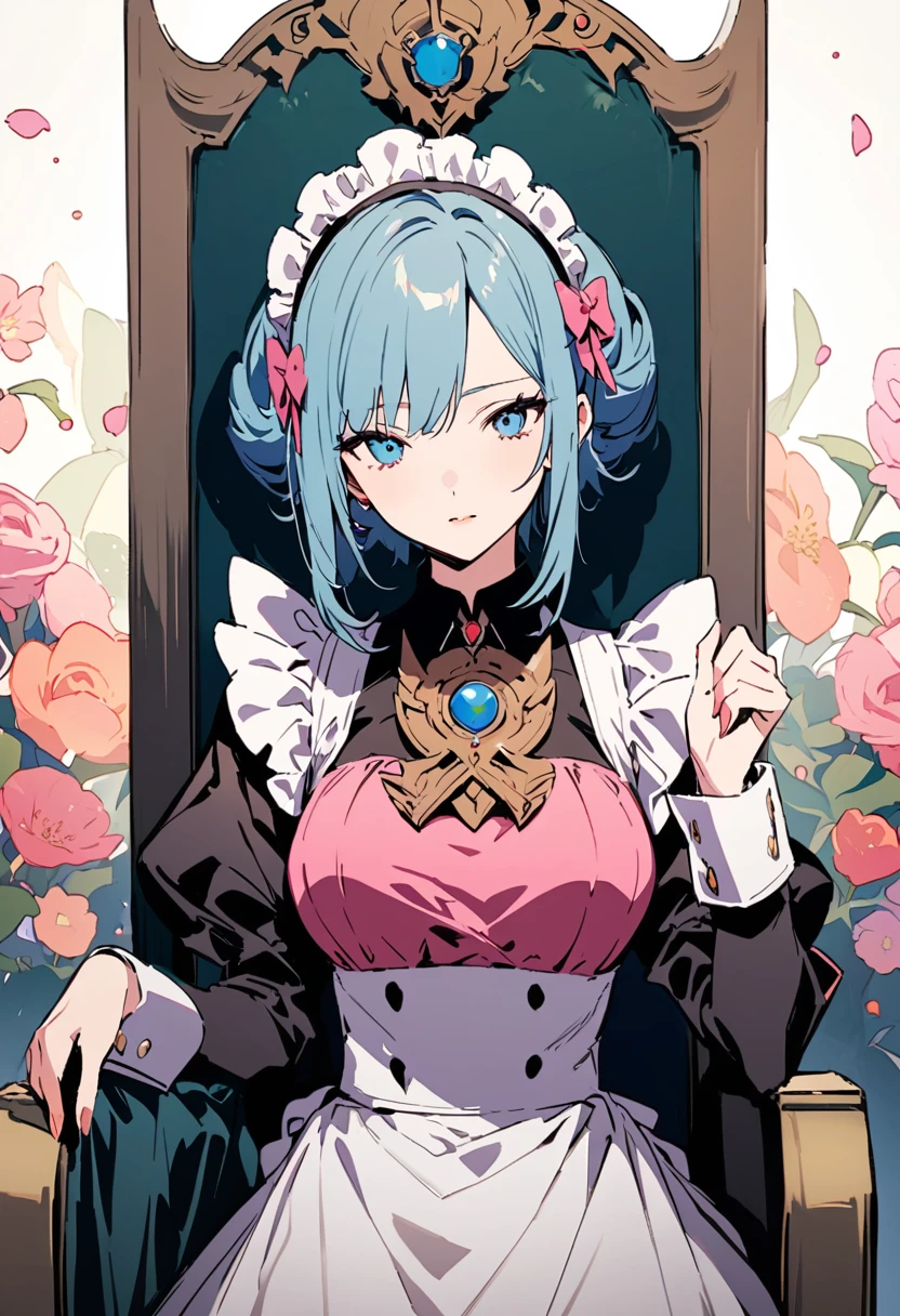 masterpiece, Highest quality, Illustration of the novel, High resolution, 18+ Adult content, Sensual, Intimate, Emotional, Passionate, romantic, sweet, Adorable, Innocent, Pure, Charmな, Charmな, Charm, mysterious, Charmな, Charmな, Immersive, Charmな, dream-like, Surreal, Imaginative, Whimsical, Artistic, Avant-garde, timeless, elegant, Sophisticated, chic, Sophisticated, personality, original, Charmな,((Maid clothes:1.3)),((Throne of Power,Throne of Power:1.3))((Upper Body:1.3))