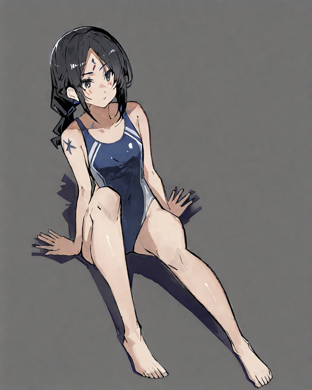 whole body,by rubio,facial mark, one piece swimsuit