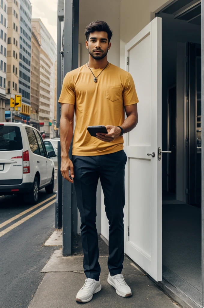 Man standing with hold a mobile 