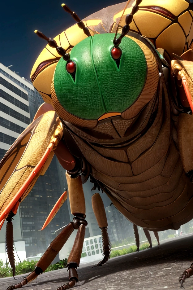 A giant insect、Walking slowly through the city。
Insects、Higher than the surrounding buildings、Its gigantic body seems to cover the city.。
The insect's legs、Stomp the ground、The vibrations are causing the car to shake。
In the surrounding area、逃げ惑うpeople々or a car is in the picture。
On the back of the insect、people々There is a、Screaming in fear。
In the sky、Helicopters flying、Photographing insects。
Insects Types of insects、Locust、Praying Mantis、Spiders etc.、Feel free to set it up。
The insect's body、black、brown、green, etc.、Feel free to set it up。
Insect eyes、It is glowing red.、has an intimidating look。
From the insect's mouth、The fangs are out.、Intimidating。
The insect's legs、Covered in sharp claws、Damaging the ground。
街
The city、In a modern city、A row of skyscrapers。
The city、Night in the City、The neon lights are shining。
The city has、車やpeopleがたくさんおり、Vibrant。
