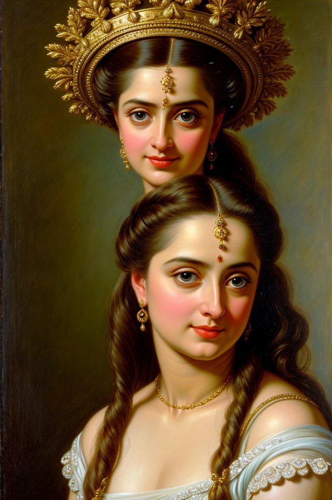 Looks like Anushka Shetty, (solo), Masterpiece, Best quality, high clarity eyes, beautifully styled hair, critically flawless,sharp picture, Full portrait, High pixels, perfect face, perfect eyes, beautiful face, perfect hands,perfect fingers, in Peter Paul Rubens style, by Peter Paul Rubens, baroque style, acrylic on canvas, highly detailed, description: "Create a nymph inspired by the tales of Greek or Roman mythology, embodying the essence of a natural element or location, and possessing a unique ability or trait that sets her apart."