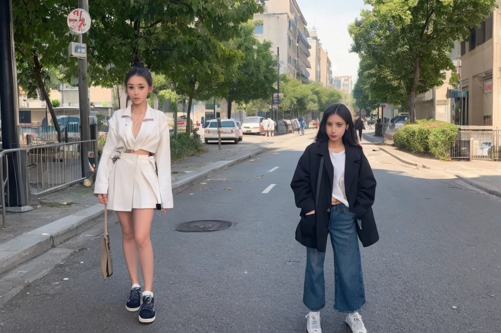 Adolescente, dans la rue, vêtements jaunes