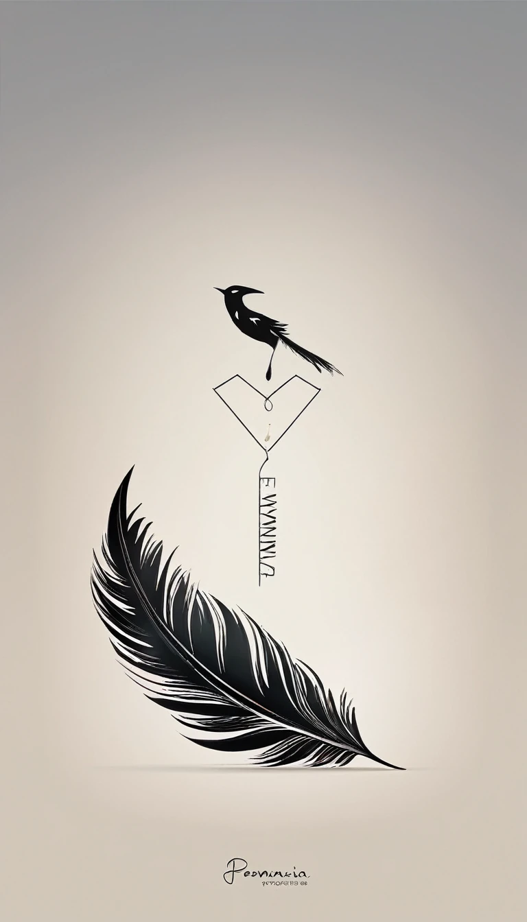 A minimalist, fantastic, poetic, dreamy, captivating, memorable, masterpiece, modern, simple logo design of a boy and a feather for the brand “Penamemoria". The logo must convey a sense of music, stories and dreams. Minimalistic logo design of a boy and a feather.