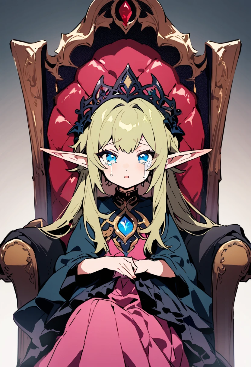 masterpiece, Highest quality, Illustration of the novel, High resolution, 18+ Adult content, Sensual, Intimate, Emotional, Passionate, romantic, sweet, Adorable, Innocent, Pure, Charmな, Charmな, Charm, mysterious, Charmな, Charmな, Immersive, Charmな, dream-like, Surreal, Imaginative, Whimsical, Artistic, Avant-garde, timeless, elegant, Sophisticated, chic, Sophisticated, personality, original, Charmな,(( Elf:1.3)),((Beautiful Tears))、Upper Body、(Little),((Throne of Power,Throne of Power:1.3))