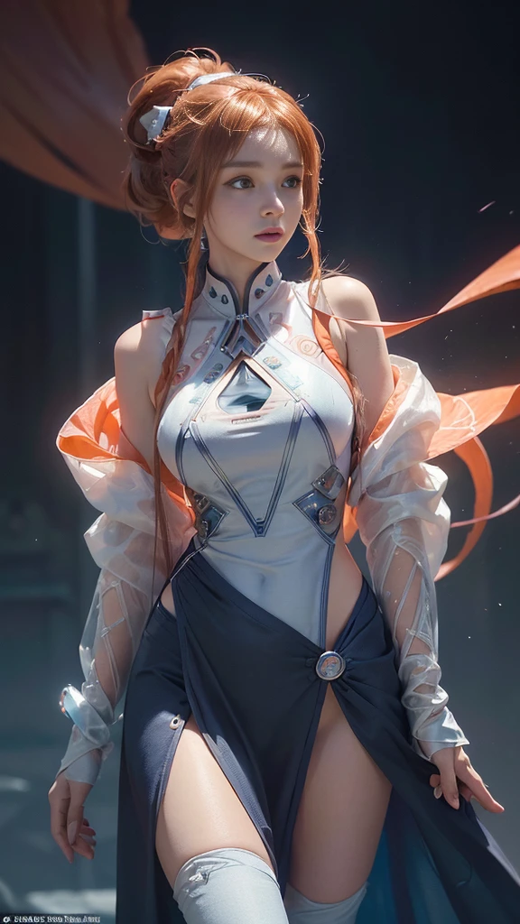 (Front Focus),David Hockney and Alphonse Mucha’s Overtaken Realistic Female Portraits,((overtake))、((upper body))、cosmos、spaceshipirai、(exposed)、((Wearing futuristic clothing))、Fantasyart, ((Orange pink brown hair、ponytail))、((Navy blue and white futuristic clothing))、Wearing futuristic clothing、((japanese 、((Near-future clothing with less fabric))、Realistic,dynamic lighting,art station,posters,Volumetric light,Extra detailed face,4 k'',(())、futuristic clothes beautifully embroidered,diamond、impression,thigh,Decorated with exquisite near-future clothing and fine jewelry,exposed belly,1 breast female,in the dark,deep shadow,low profile,cowboy shooting,(official clothing:1.4),Confused eyes,legs apart