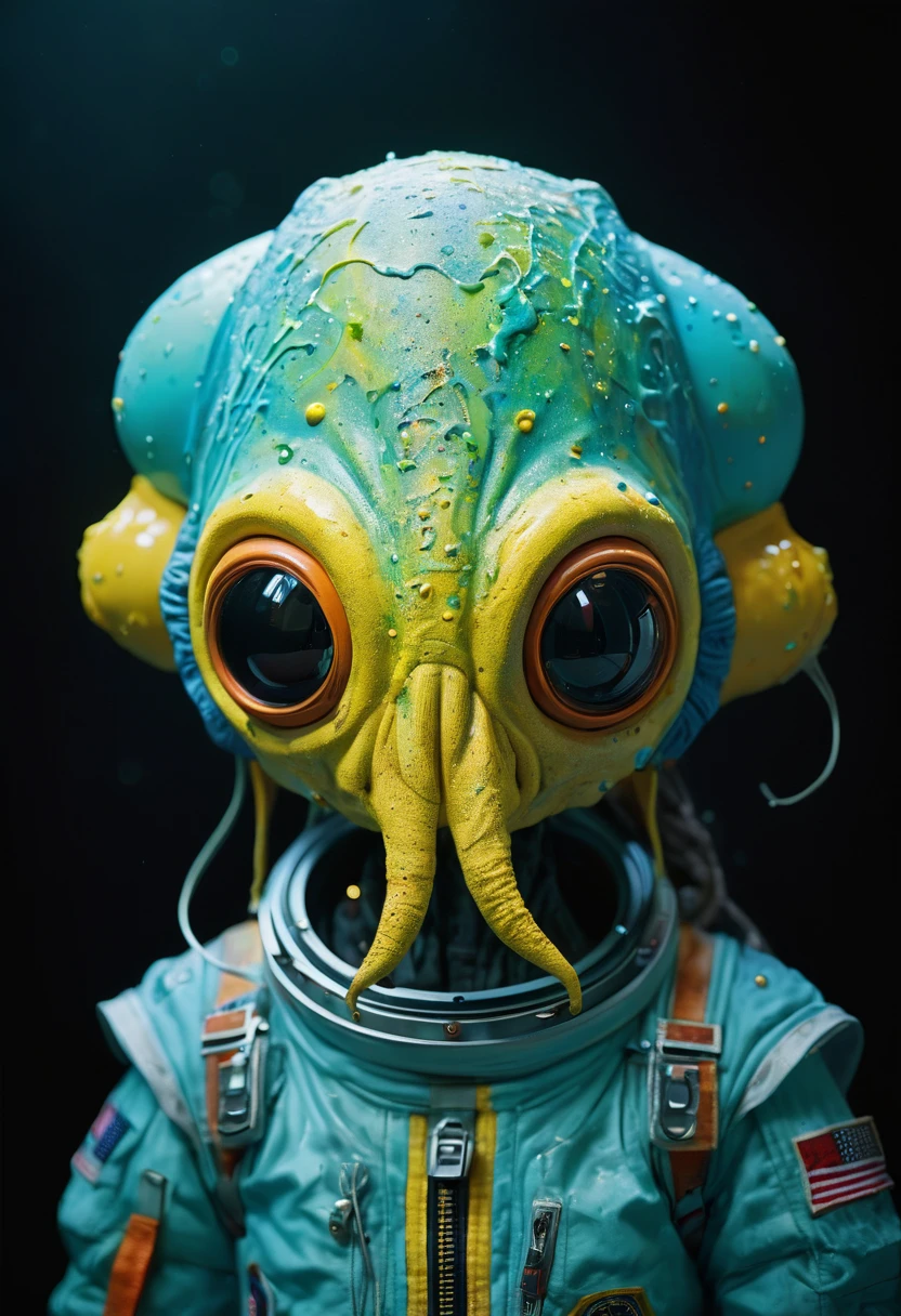 8K, ARTISTIC photogrAphy, best quAlity, mAsterpiece: 1.2), A (potrAit:1.2) Don Bluth Style  ASTRONAUT Cthulhu yellow Toon Doll, full body RAW candid cinema, cyan hair, 16mm, color graded portra 400 film, remarkable color, ultra realistic, sad admosphere, dark lighting, oppressive atmosphere, depressive colors, kodak portra 400, photograph,r, Natural Light,  Pinhead lighgts, blur reflection, Brush Strokes, Smooth, abstract, Splatter, Oil On Canvas, rainbow colors, fractal isometrics details bioluminescens : a stunning realistic photograph of wet bone structure, 3d render, octane render, intricately detailed, titanium decorative headdress, cinematic, trending on artstation | Isometric | Centered