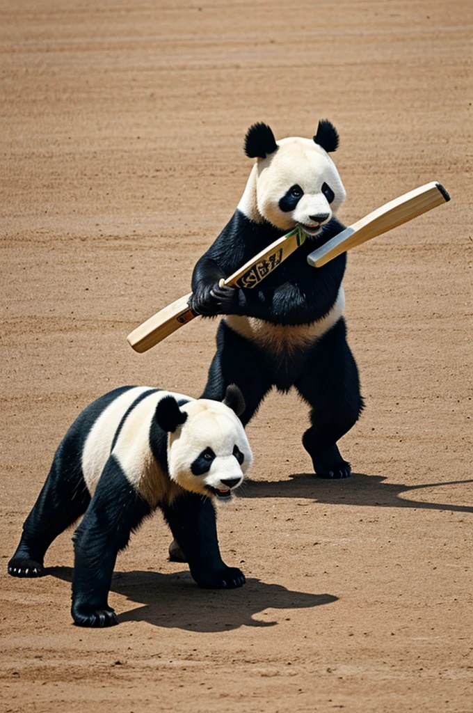 Panda playing cricket 
